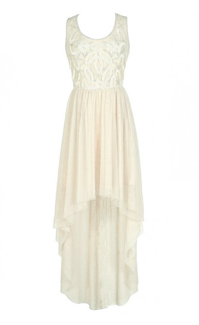 Ivory Jungle Princess Embellished Mesh High Low Dress